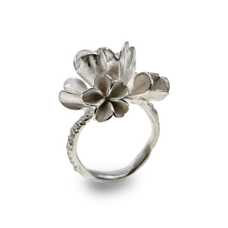 Statement Ring aus Silber mit 5 Blüten