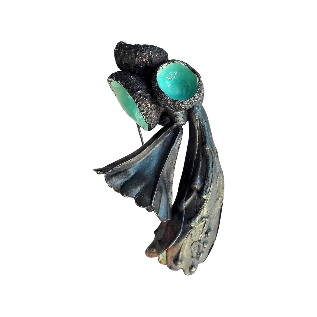 Unikat-Brosche aus geschwärztem Silber und Feueremaille